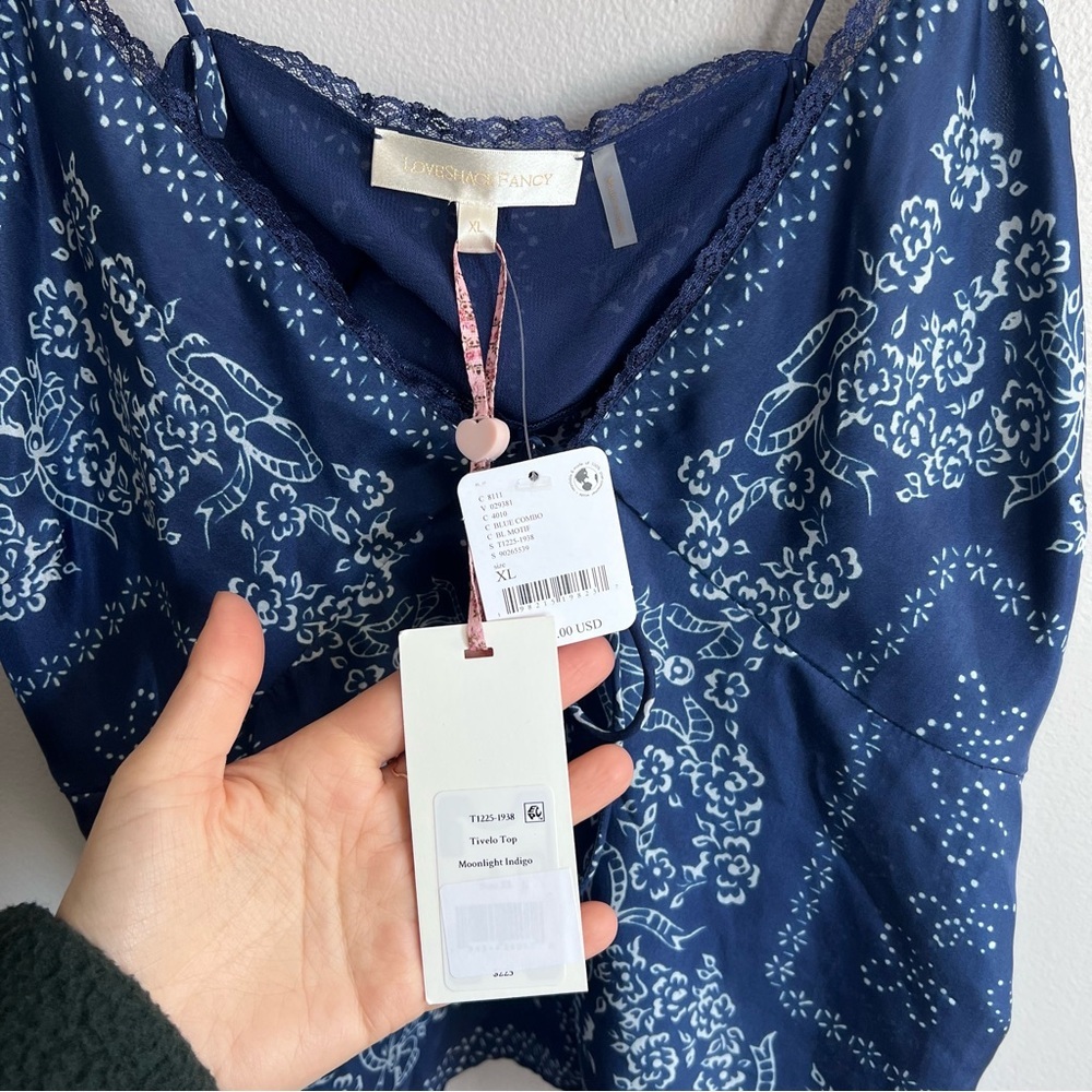 NWT LoveShackFancy Tivelo Top Bandana Print Silk Navy White XL - Picture 6 of 12